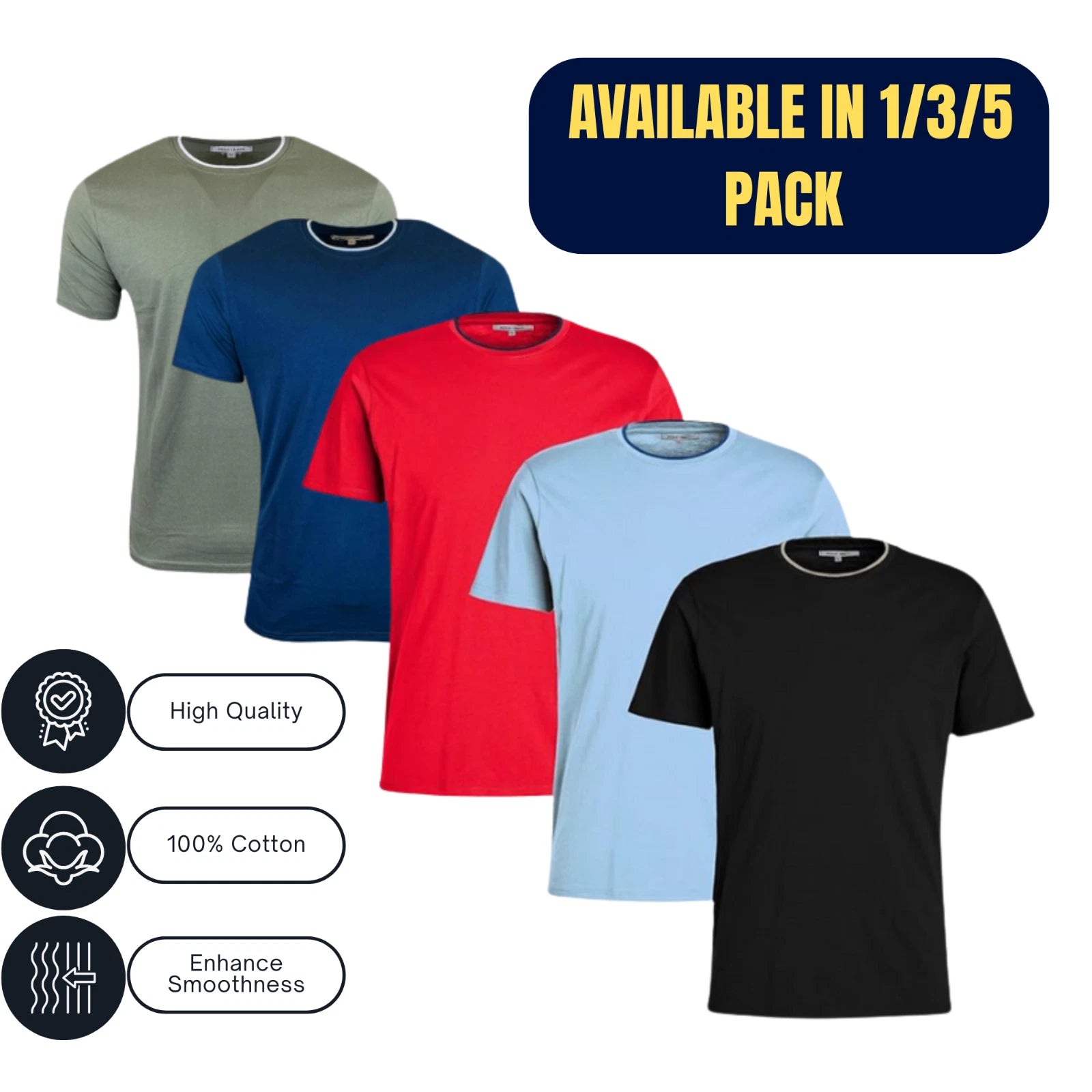 Mens T shirts 1/3/5 Pack cotton short sleeve plain crew neck Tee tops  S to 2XL