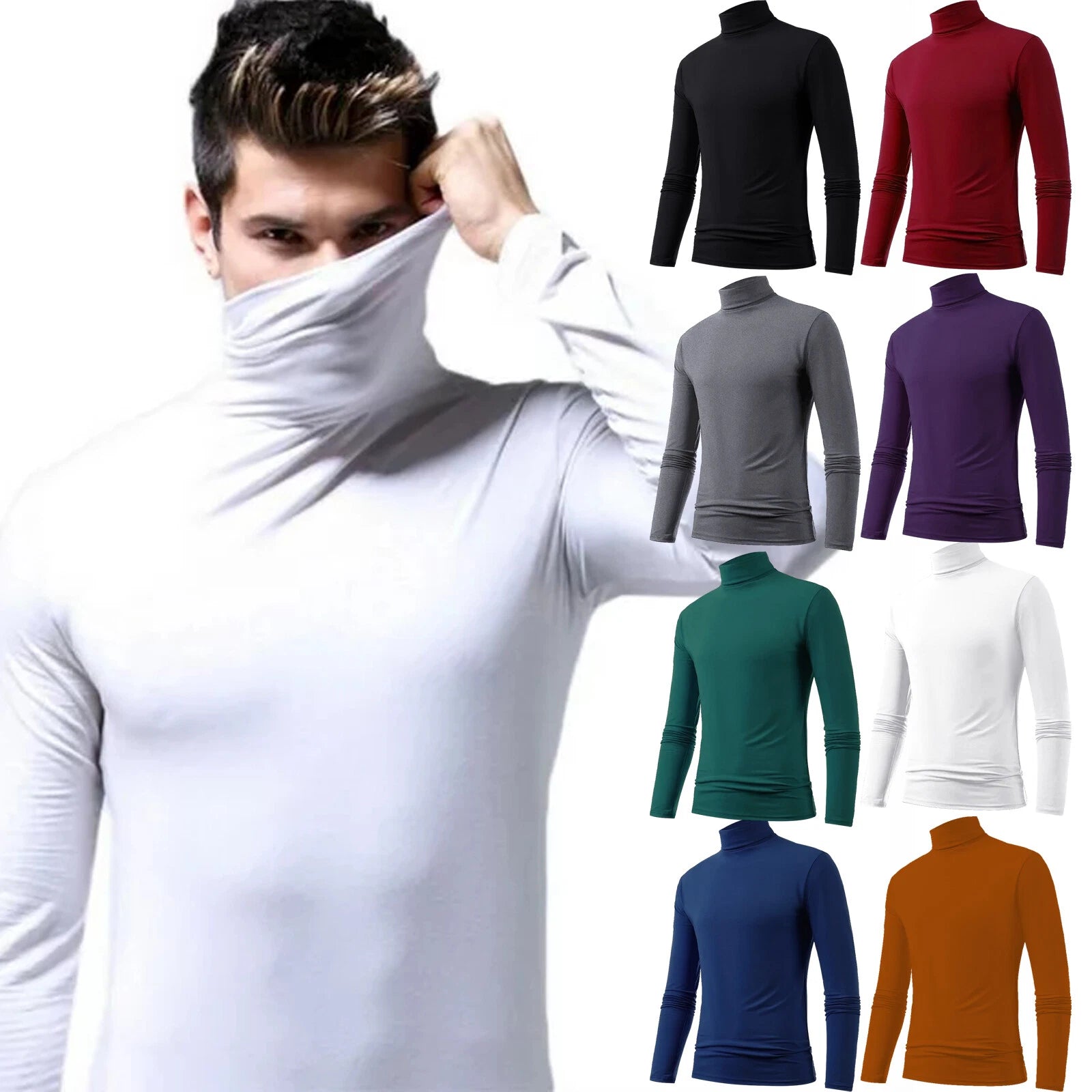Men Slim Fit Soft Turtleneck Long Sleeve Pullover Lightweight T Shirt Basic Tops