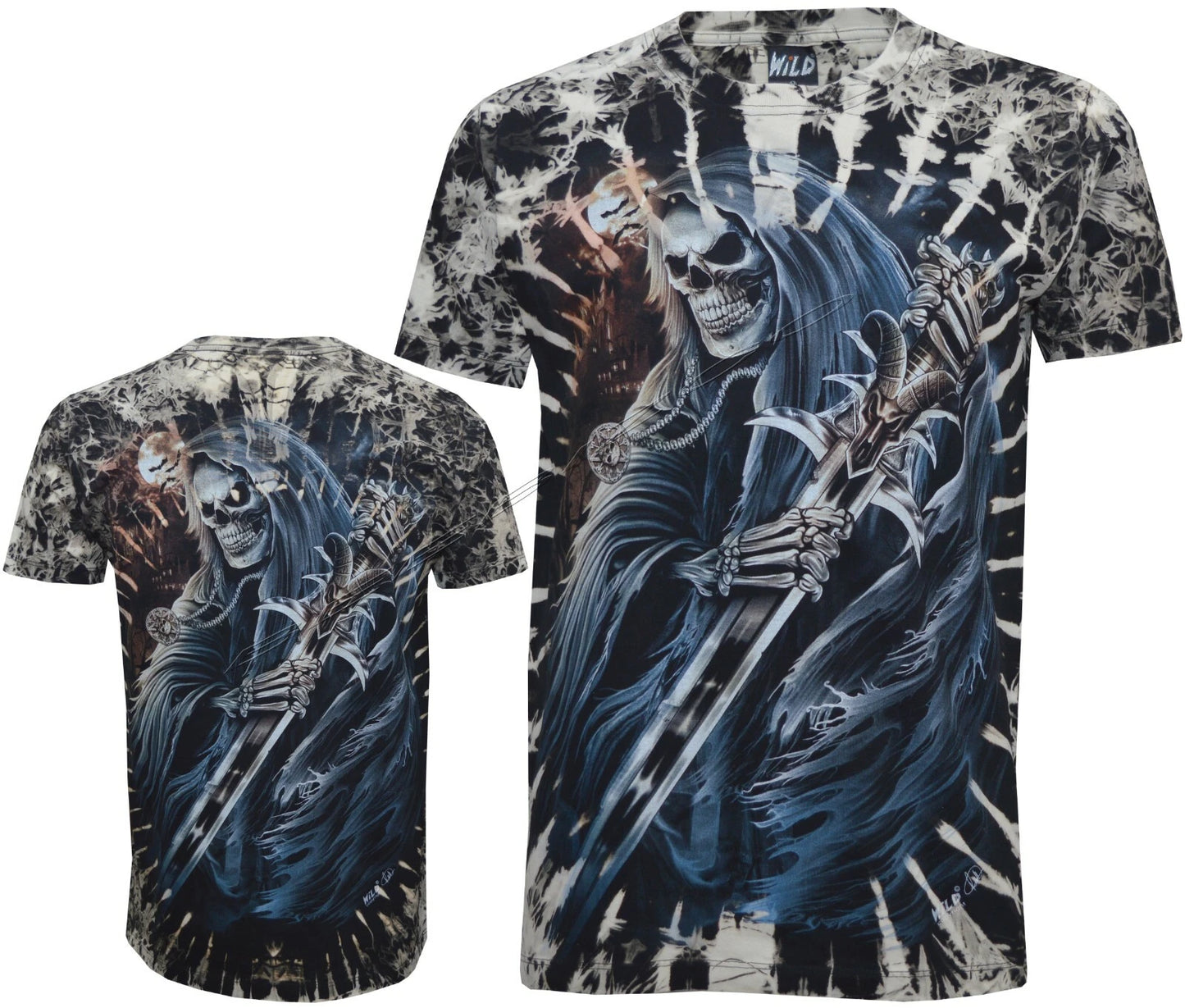 Grim Reaper with Sword Skull Moon Glow in the Dark Tie Dye T-Shirt M-4XL by Wild