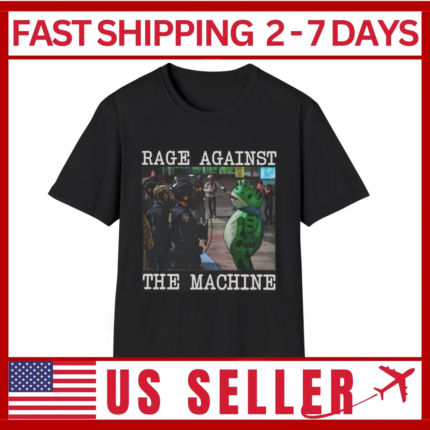 Political Satire Frog Protest Graphic Tee Rage Against The Machine T-Shirt