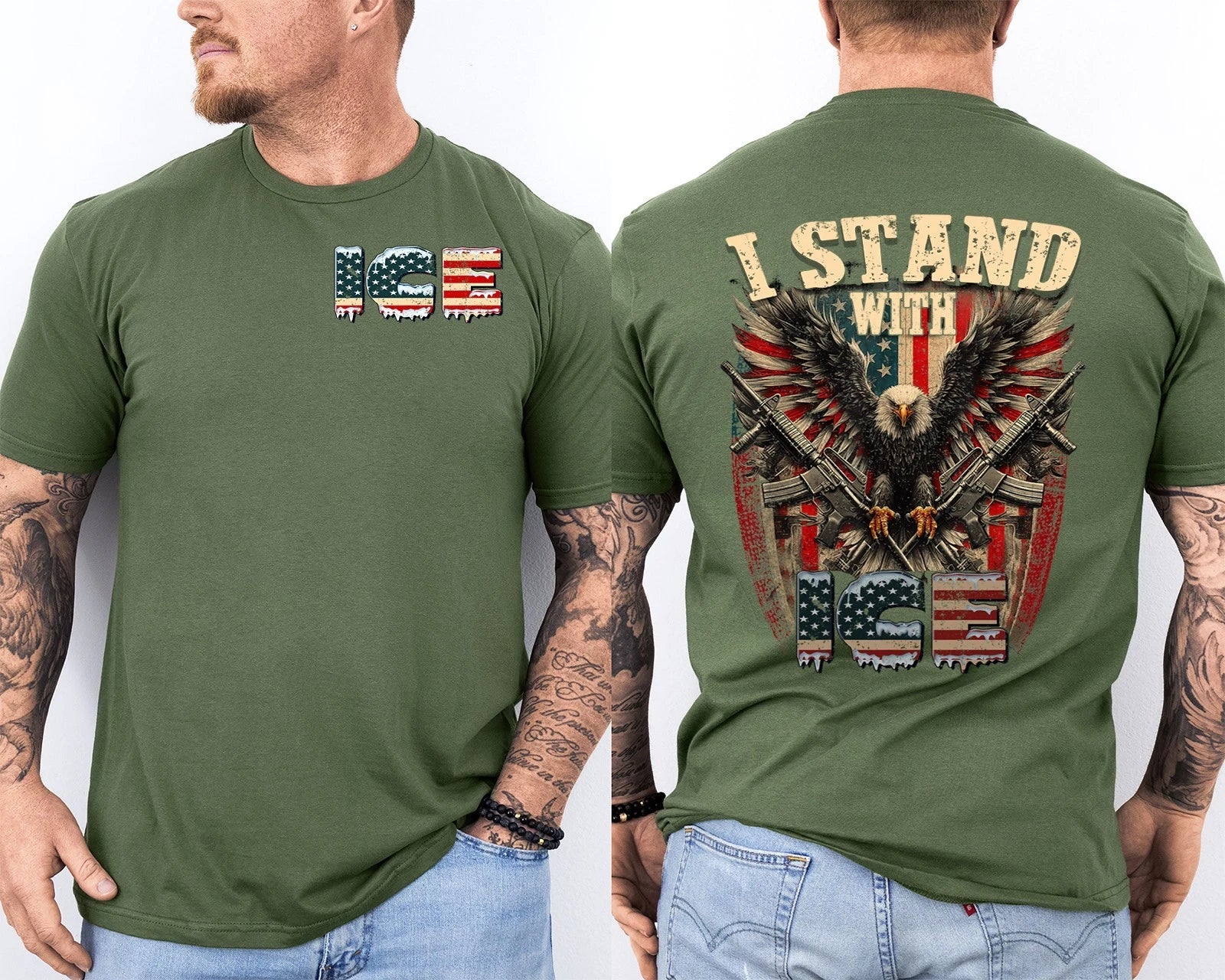 I Stand with ICE, Immigration and Customs Enforcement Patriotic US Flag 2 Sided
