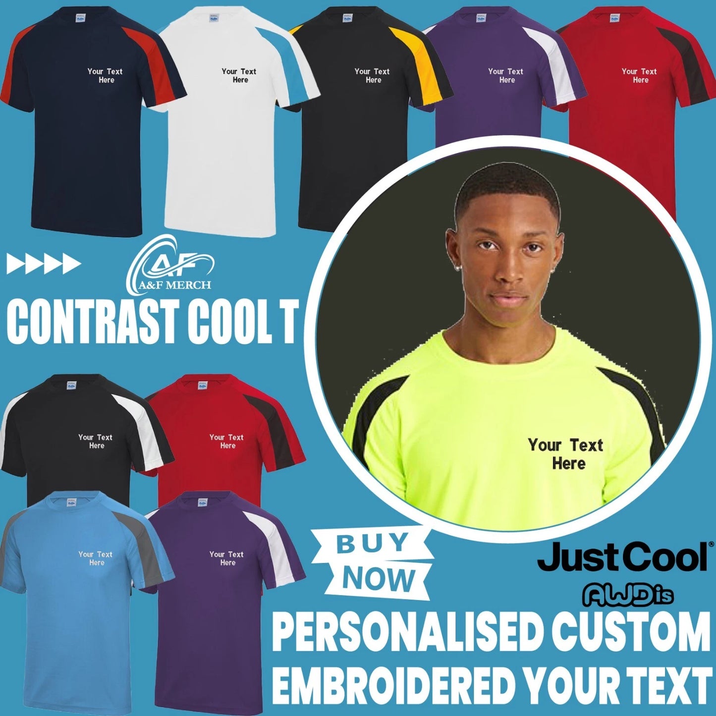 Personalised Custom Embroidered Just cool Awdis Contrast cool T-shirt Casual
