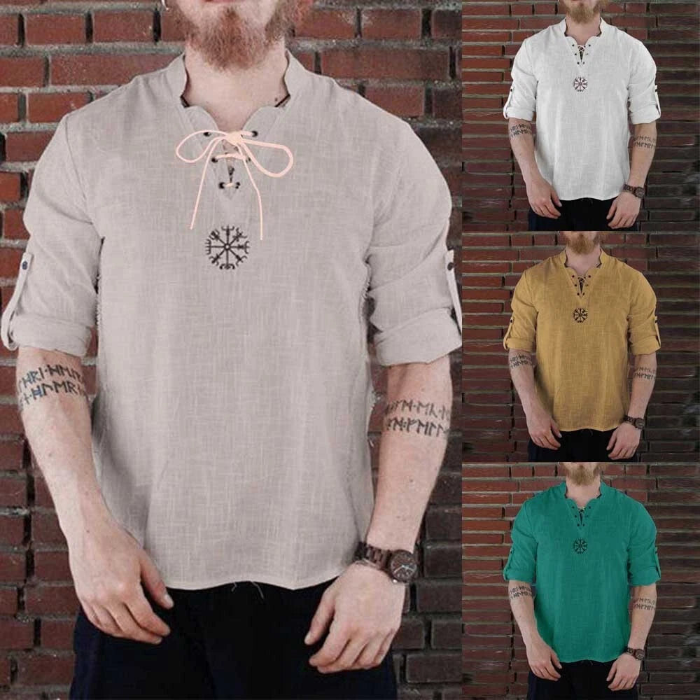Men Loose Medieval Gothic Renaissance Shirt Lace Up Pirate Costume Tops