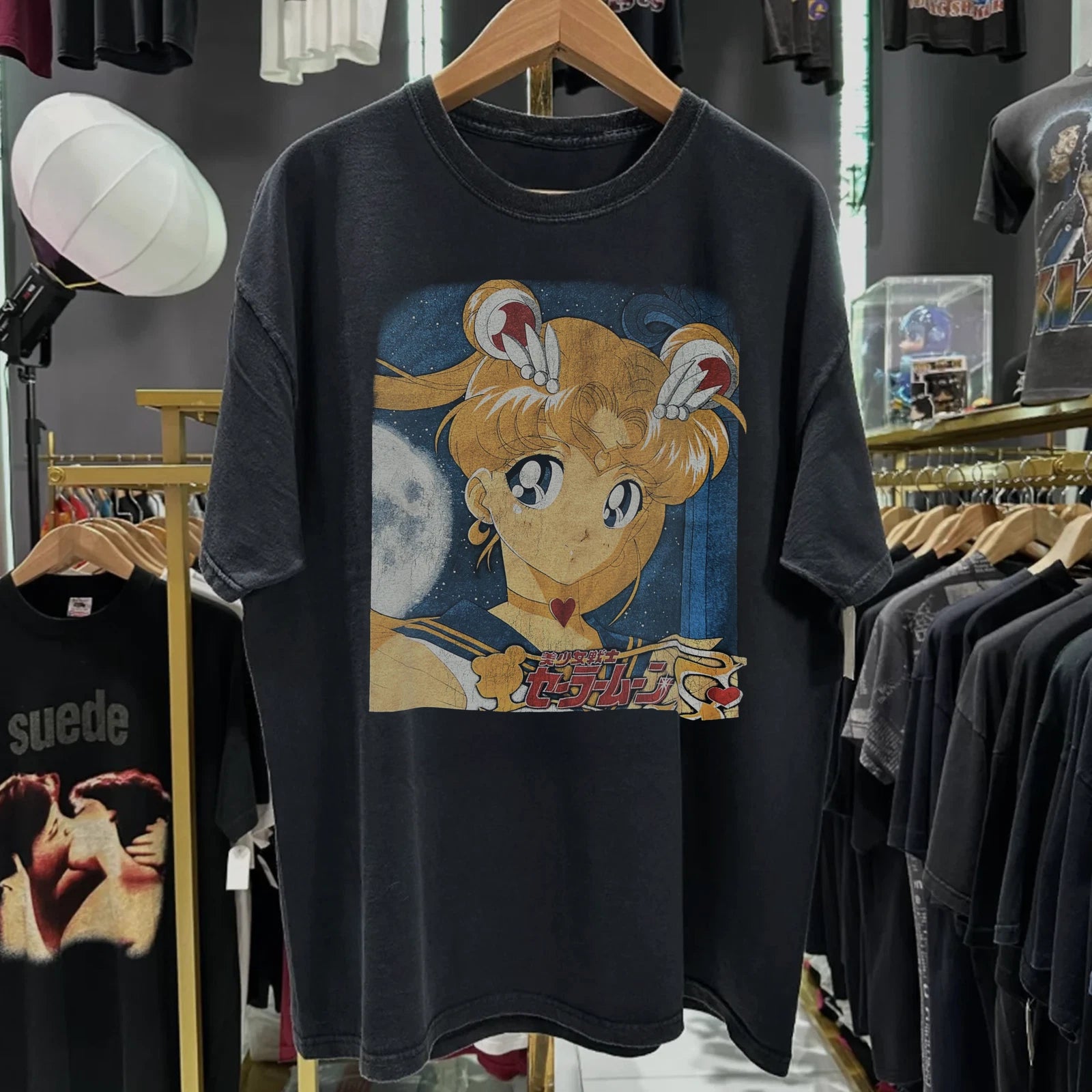 90s Sailor Moon Aged T-Shirt Black L