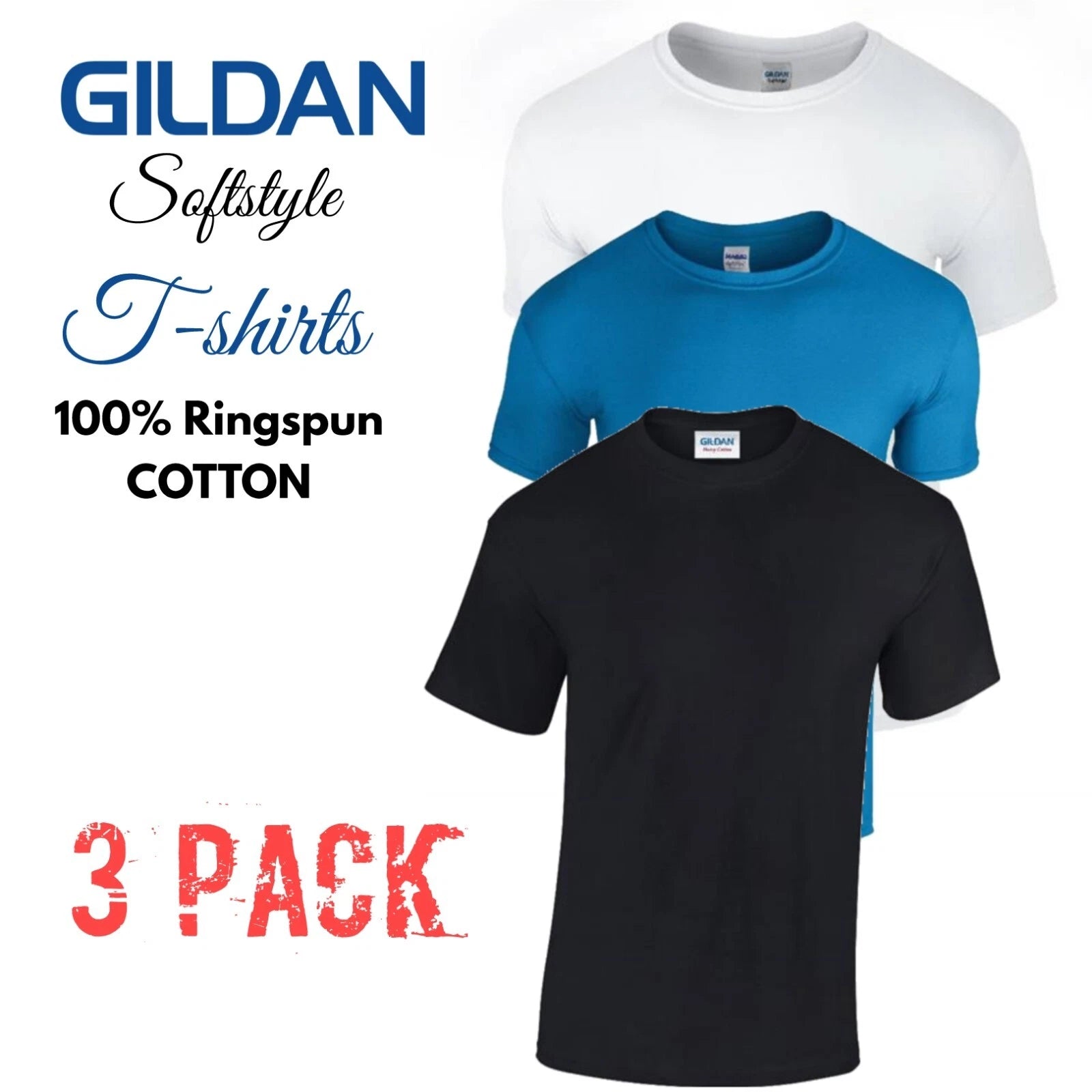 3 Pack Gildan SoftStyle Cotton Mens Plain T-shirt Multi Colors Semi Fitted Top