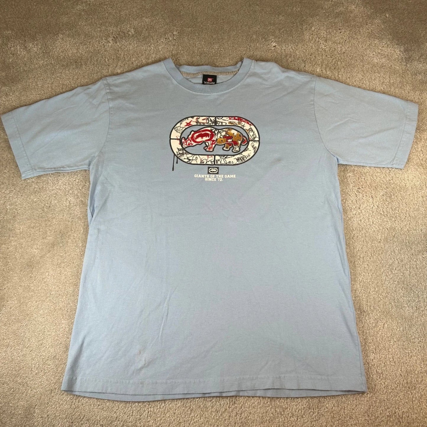 Ecko Unltd Graphic T-Shirt Mens XL Light Blue Giants of the Game Rhino Logo Tee