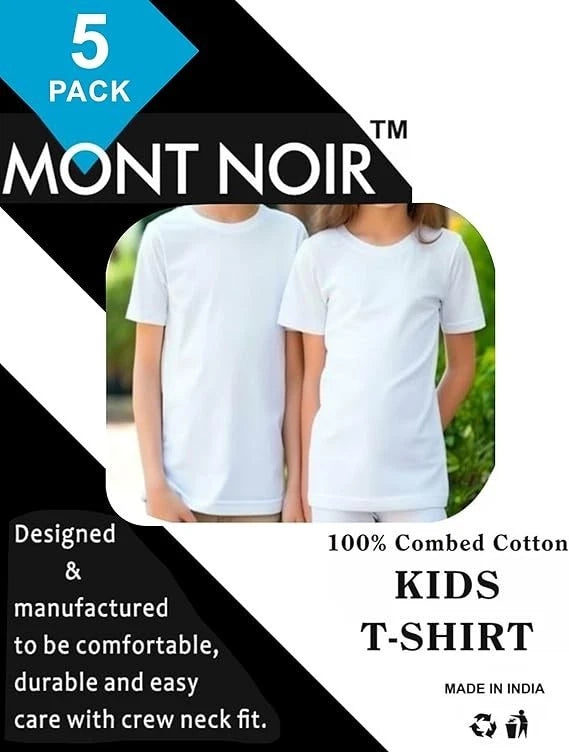 Kids Unisex Crew Neck School T-Shirts - 5 Pack 100% Combed Cotton Ages 5–13 Year