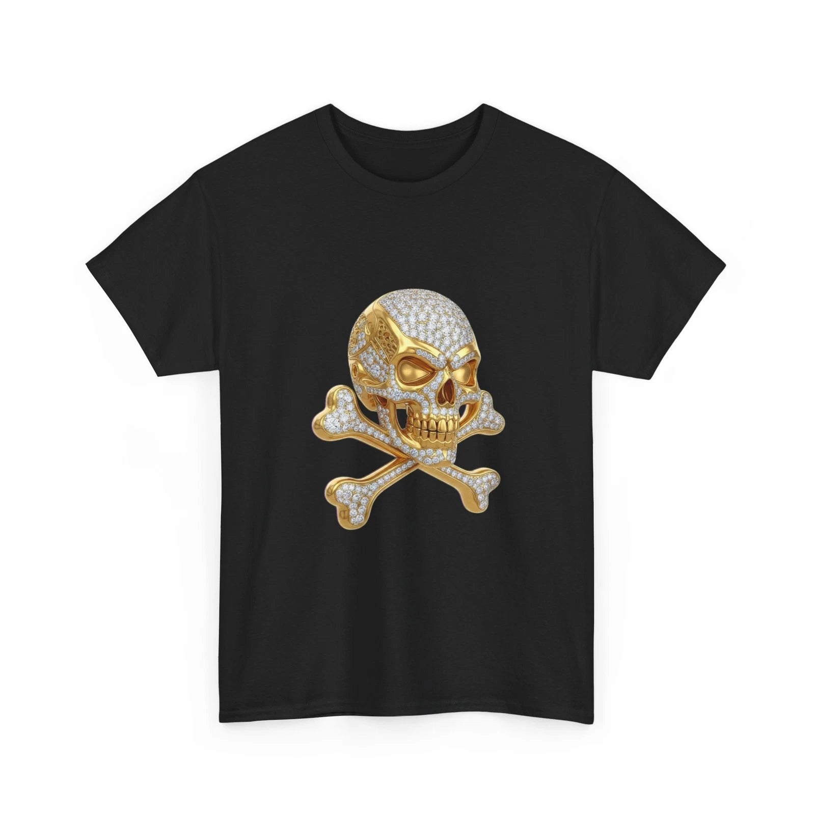 Gold Skull and Crossbones T-Shirt | Luxury Rhinestone Skull Shirt Cool Gift Idea