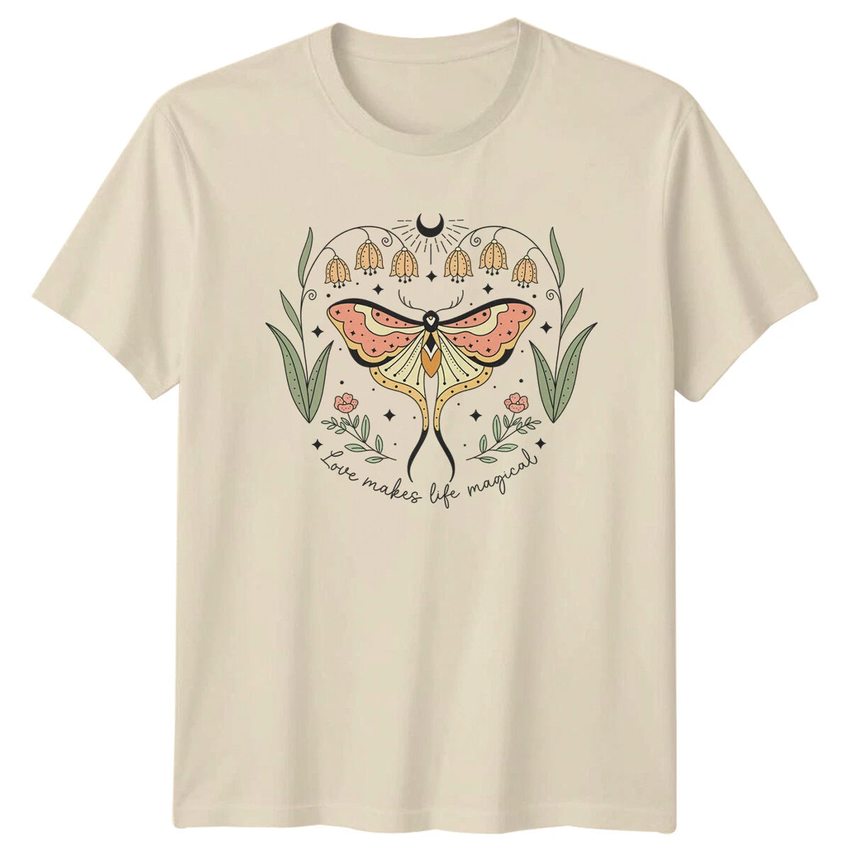 Love Makes Life Magical Moth T-Shirt Boho Celestial Mens Womens