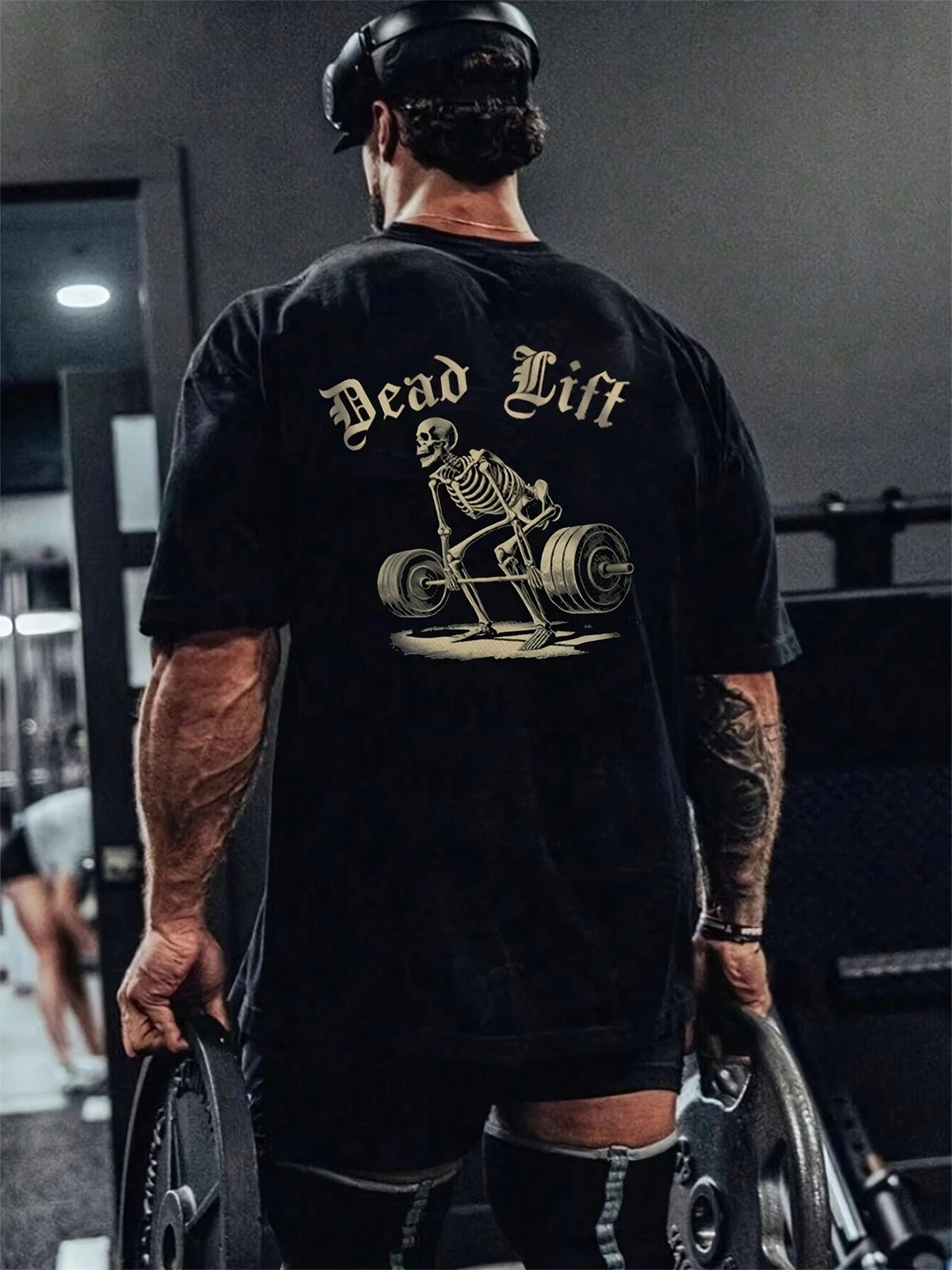 Dead Lift Skeleton Graphic T-Shirt Funny Gym Workout Tee