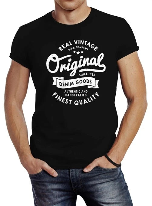cool mens t shirt original denim goods vintage print original slim fit