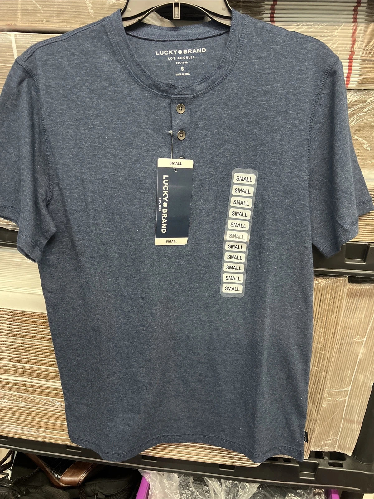 Lucky Brand Shirt Mens Short Sleeve Henley Three Button  Sz Small