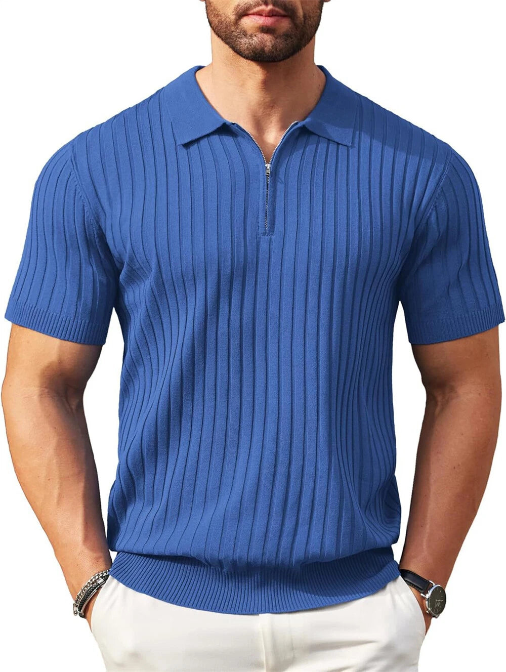 Men's Knitted Short Sleeve Slim Fit Polo Shirts Summer Shirts Casual Golf Shirt