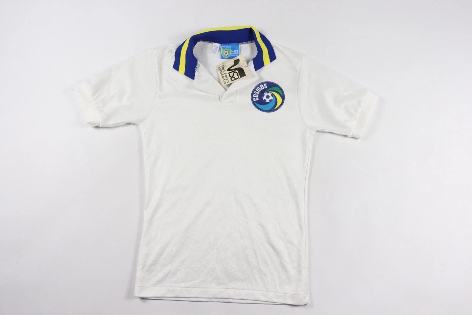 Deadstock Vtg 80s Mens Small Spell Out NASL New York Cosmos Soccer Jersey White
