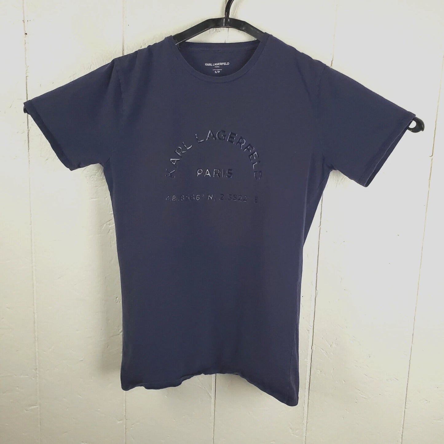 Karl Lagerfeld Shirt Men Small Blue Logo Crew Neck Short Sleeve Stretch Pullover