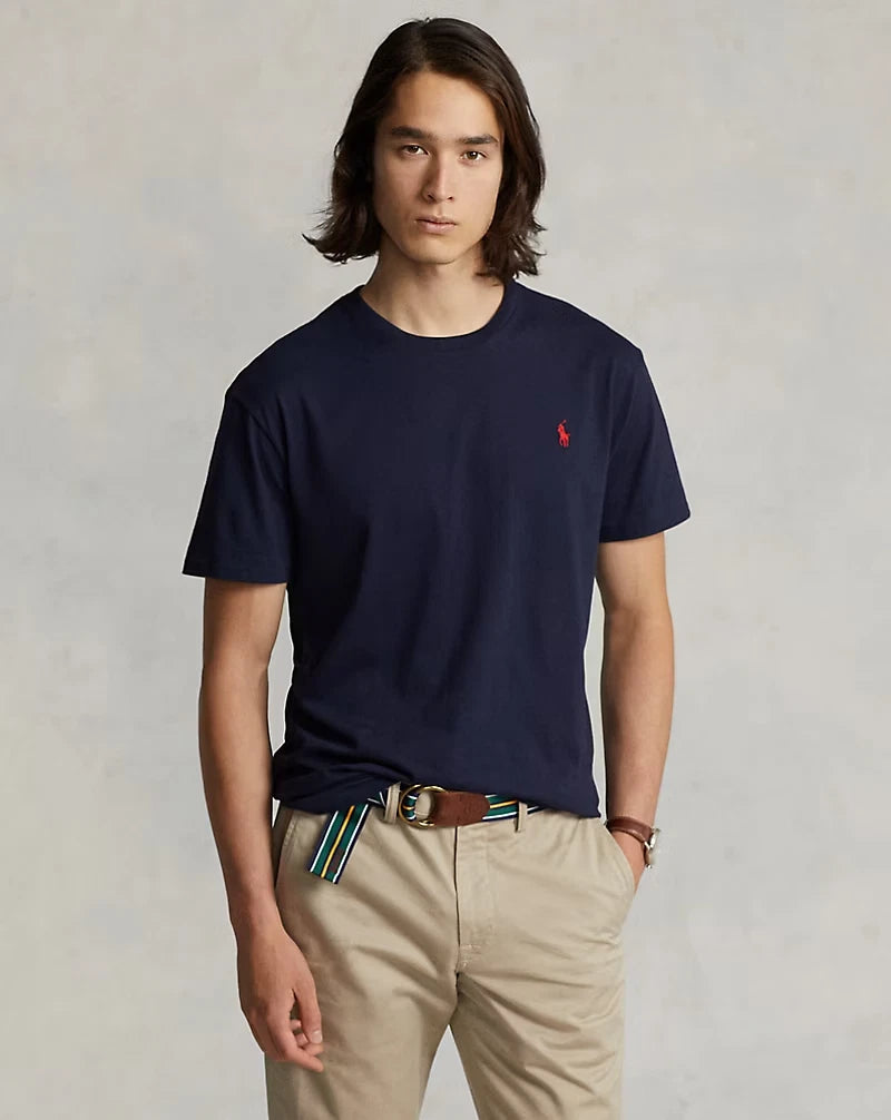 Original Polo Ralph Lauren Slim Fit  Mens Crew Neck Cotton QR T-Shirt  - BLUE