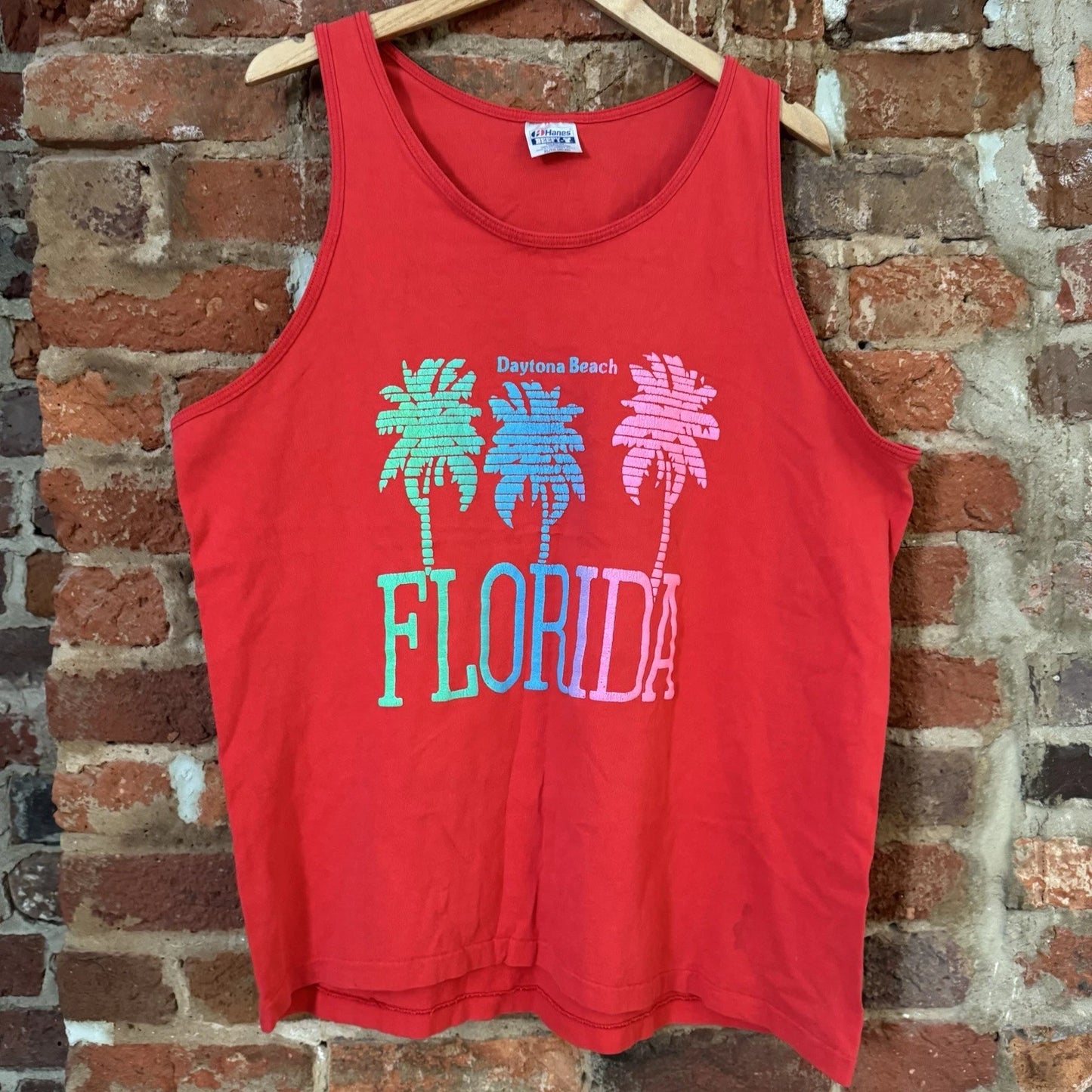 Vintage 80s 90s Daytona Beach Florida Tank Top XL Red Sleeveless Muscle Tee