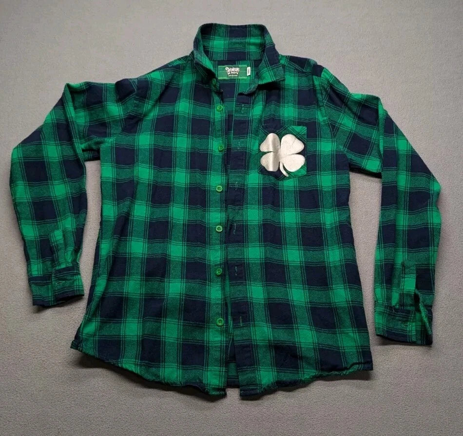 Spencer's Adult Small -Let's Get F#$&ing Lucky- Green Plaid Shirt Pre-owned