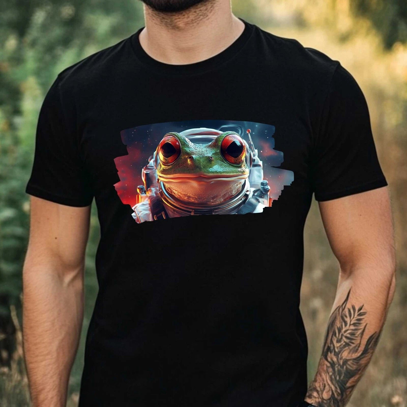 Mens Frog as Astronaut Print Cotton T-Shirt Size XS to 5XL