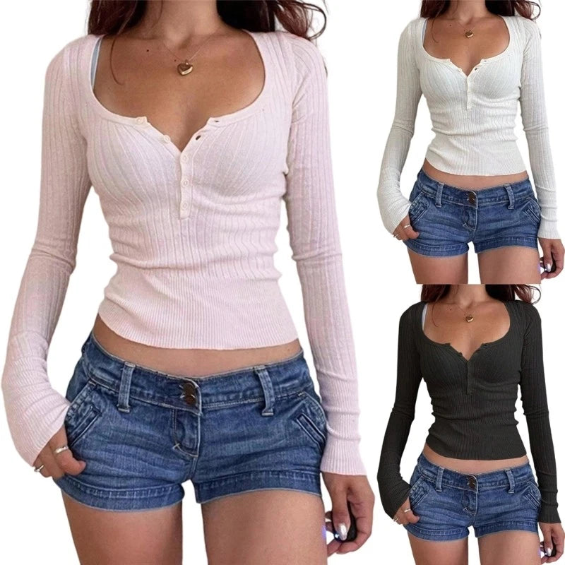 Modern Stretch Polyester Button Up Blouse Slim Fit Long Sleeve Base Layer Winter