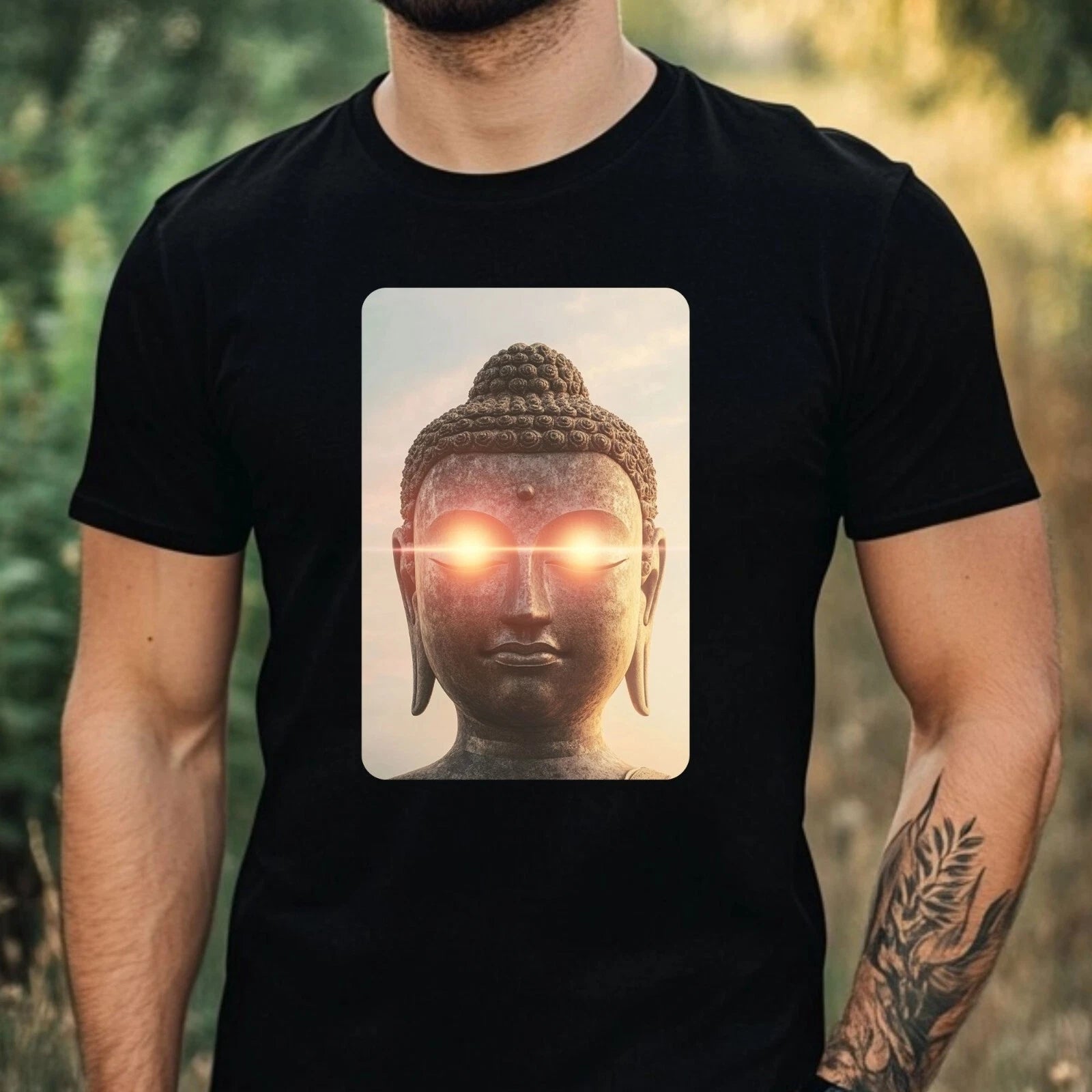 Mens Buddha Light Up Eyes Print Cotton T-Shirt Size XS to 5XL