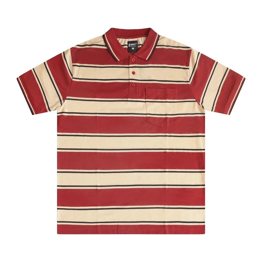 Men's Short Sleeve Polo Shirt with Stripes & Double Tipping Collar M-3XL 2409
