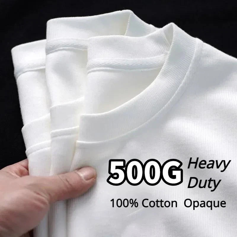 Men's Premium 500gsm Heavyweight Cotton Tee Thick Crew Neck Short Sleeve Tshirt