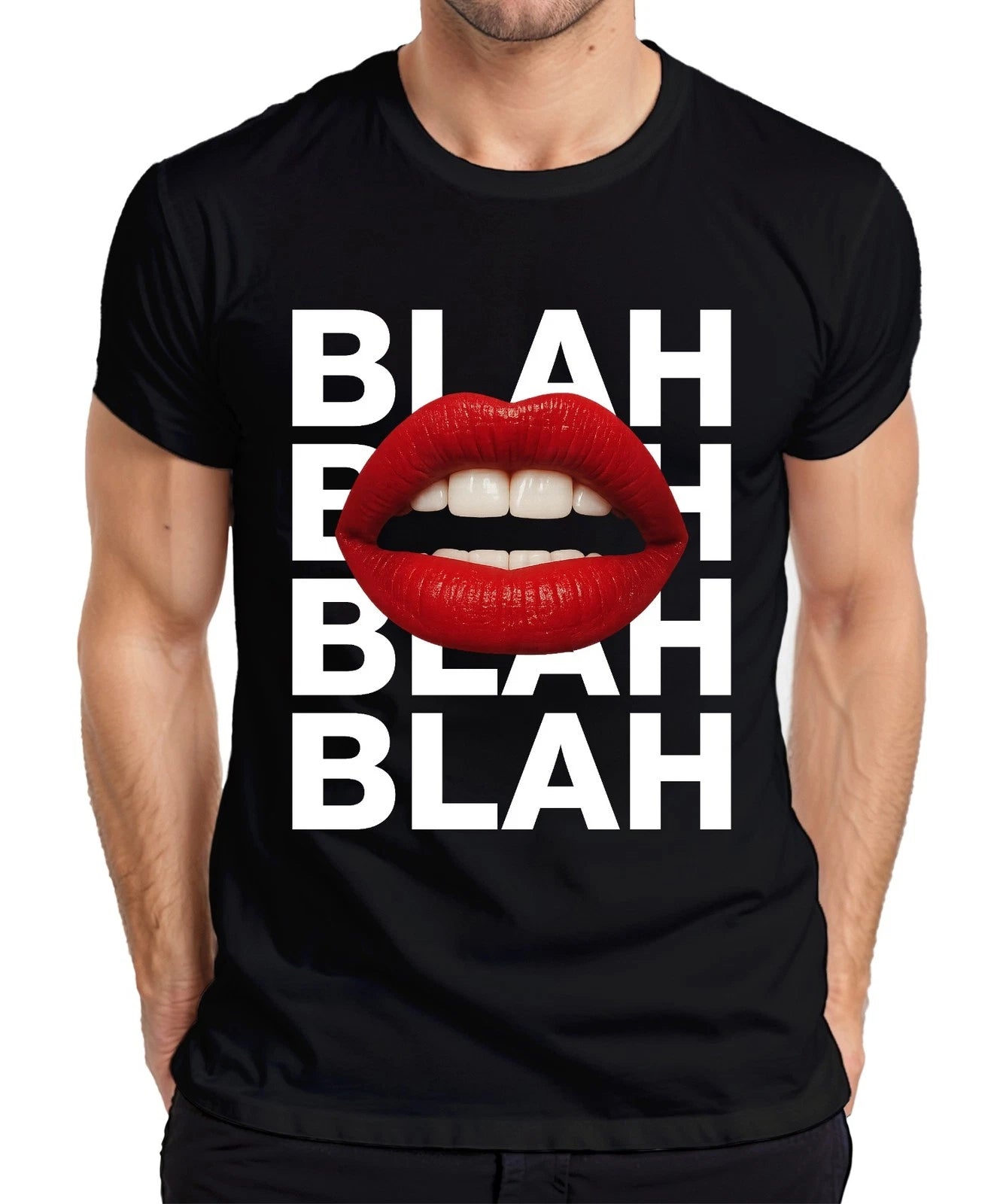 BLAH BLAH BLAH Red Lips Lipstick Pop Art Cheeky Sarcastic Mens T-Shirt
