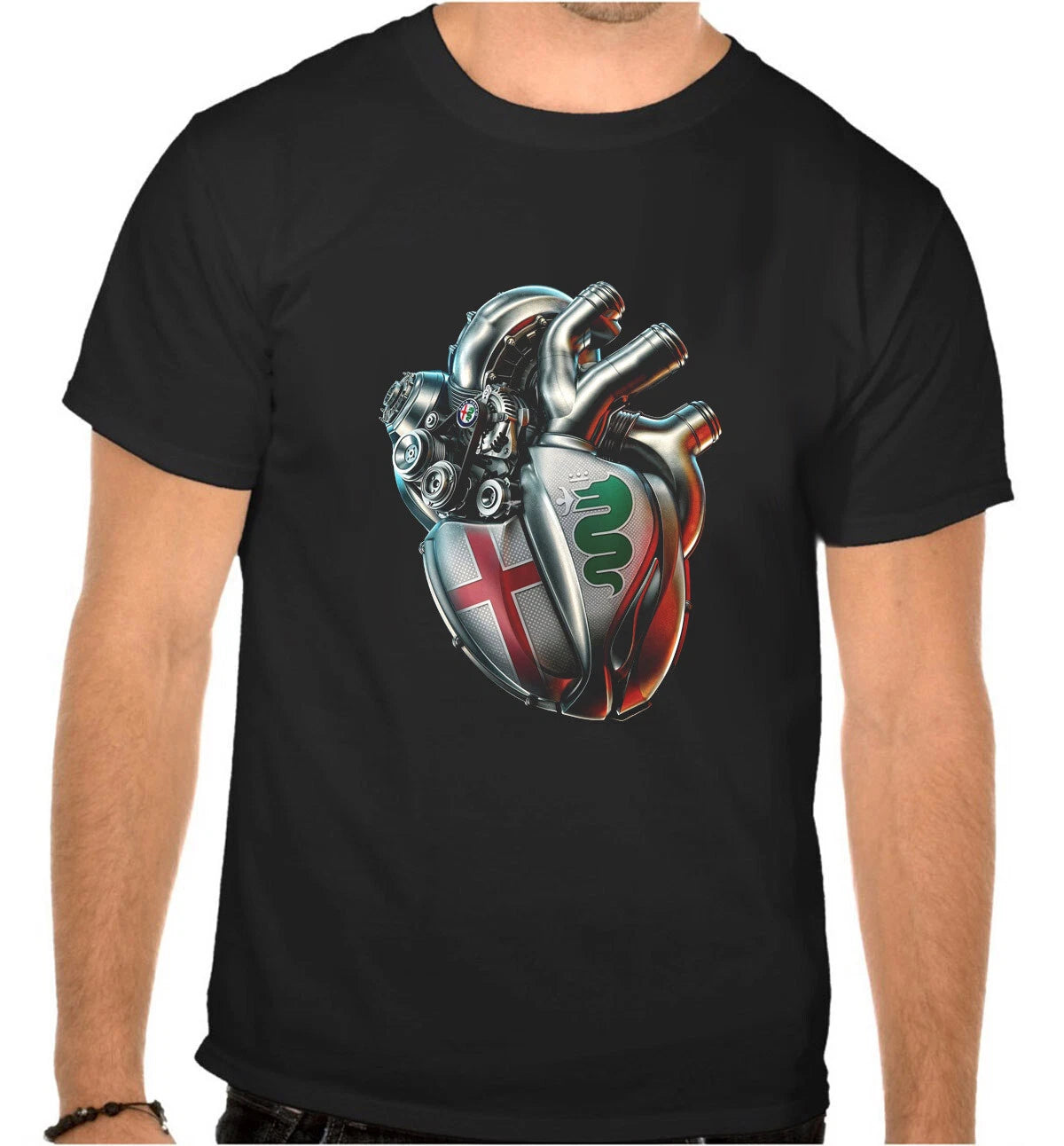 Alfa Romeo Heart Engine Car Logo Black T-Shirt -1114
