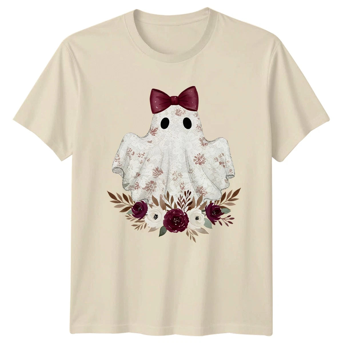 Cute Floral Ghost Womens T-Shirt Halloween Autumn Gift For Her