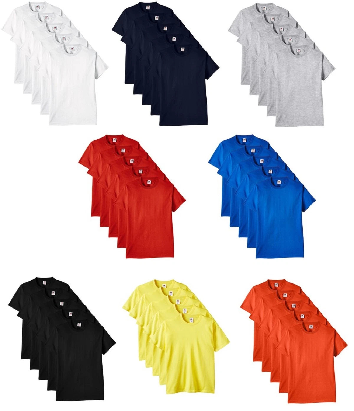 5 Pack Fruit Of The Loom Men's Heavy Cotton T-Shirt Tee Short Sleeve Round Neck