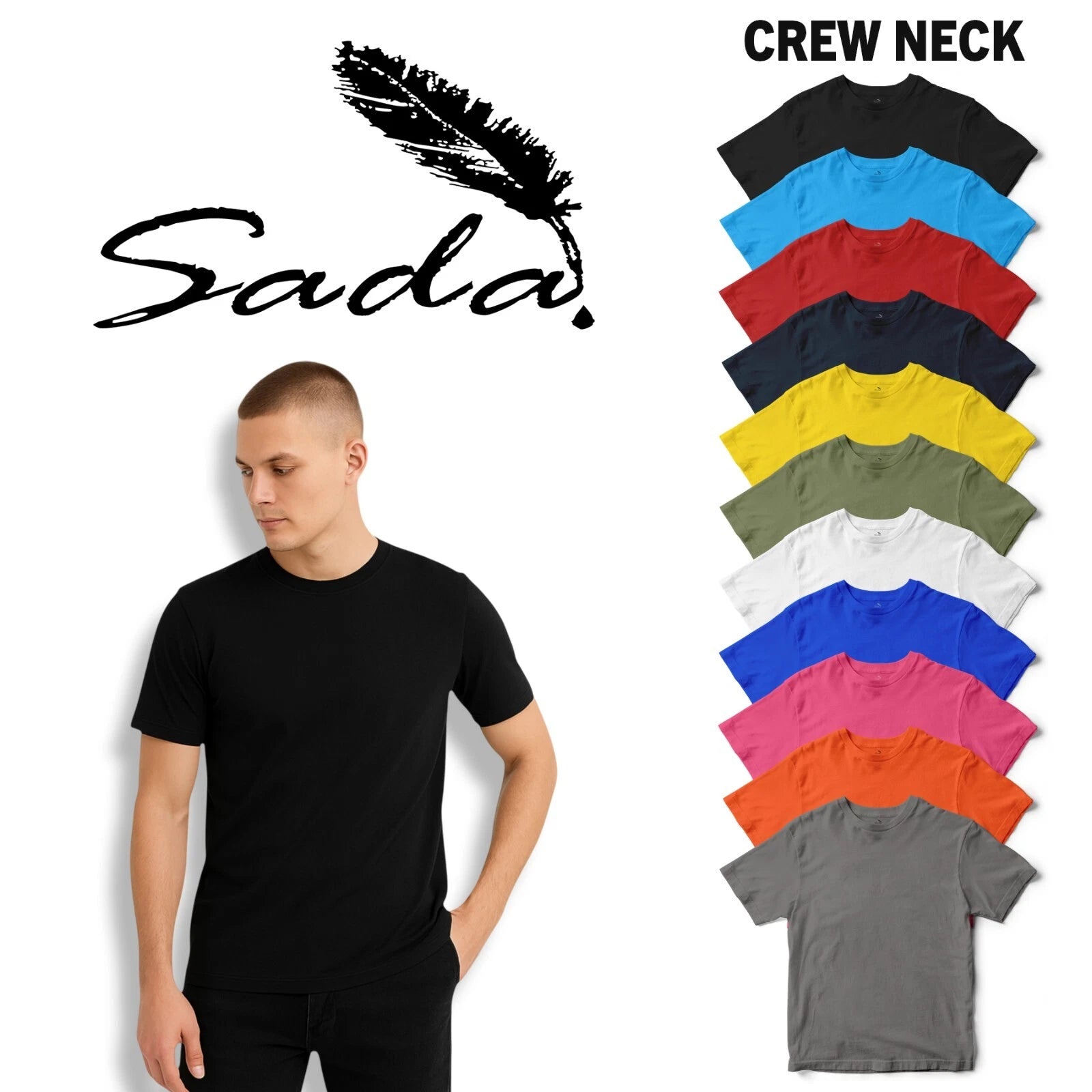 Sada T-Shirts 6-Pack Crew Neck 100% Cotton Plain Solid Color Sizes S-6XL