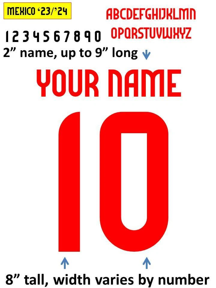 Mexico 2023-2024 IRON ON heat press transfer numbers soccer jersey