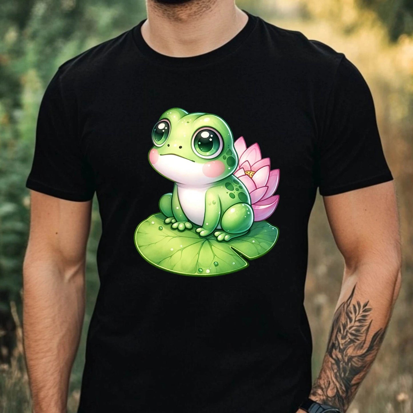 Mens Cute Funny Frog Motif Cotton T-Shirt Size XS to 5XL