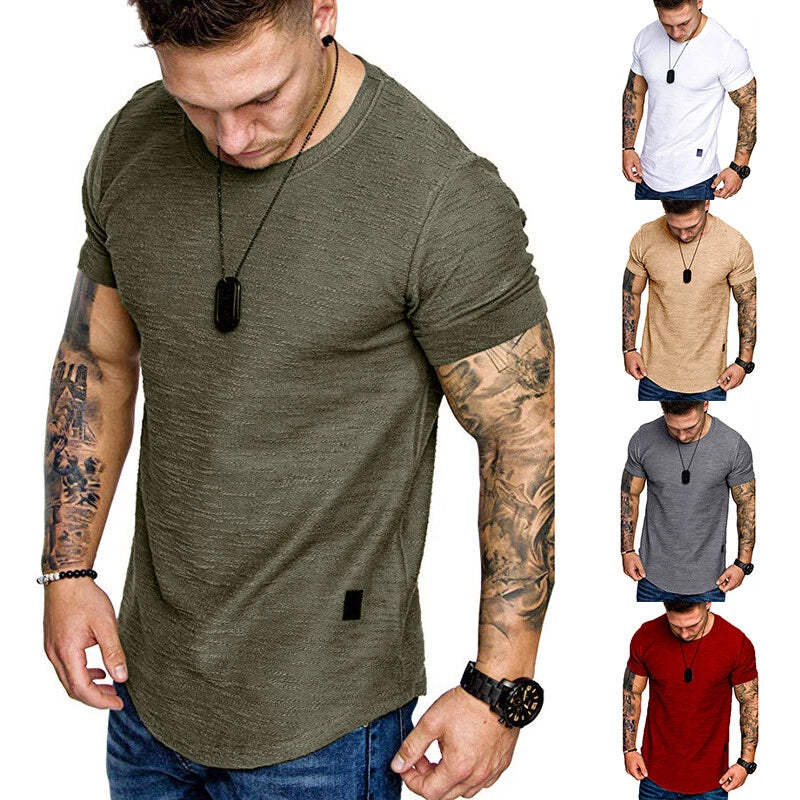 Mens Casual Slim Fit T Shirt Gym Muscle Crew Neck Short Sleeve Pullover Top ♢