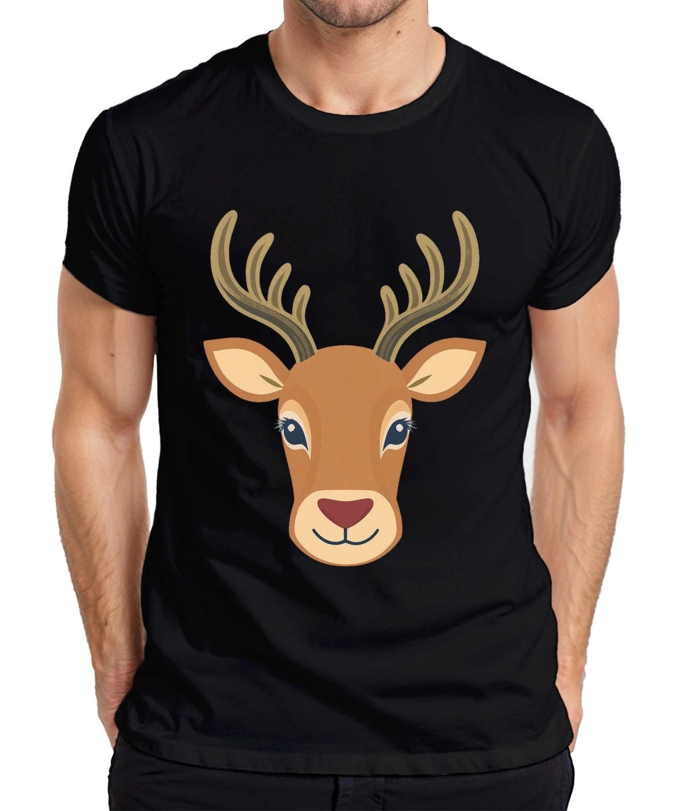 Deer Head Deer Head Cute Kids Forest Dweller Animal Print Boho Mens T-Shirt