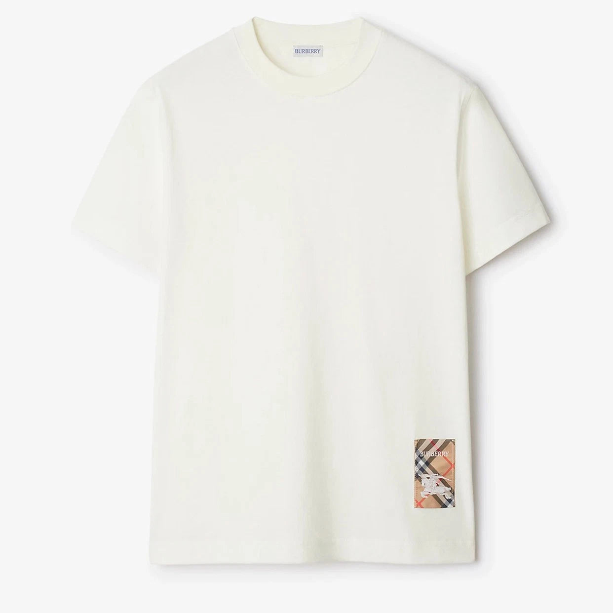 BURBERRY Vintage Check Patch T-Shirt Men White Cotton Short Sleeves