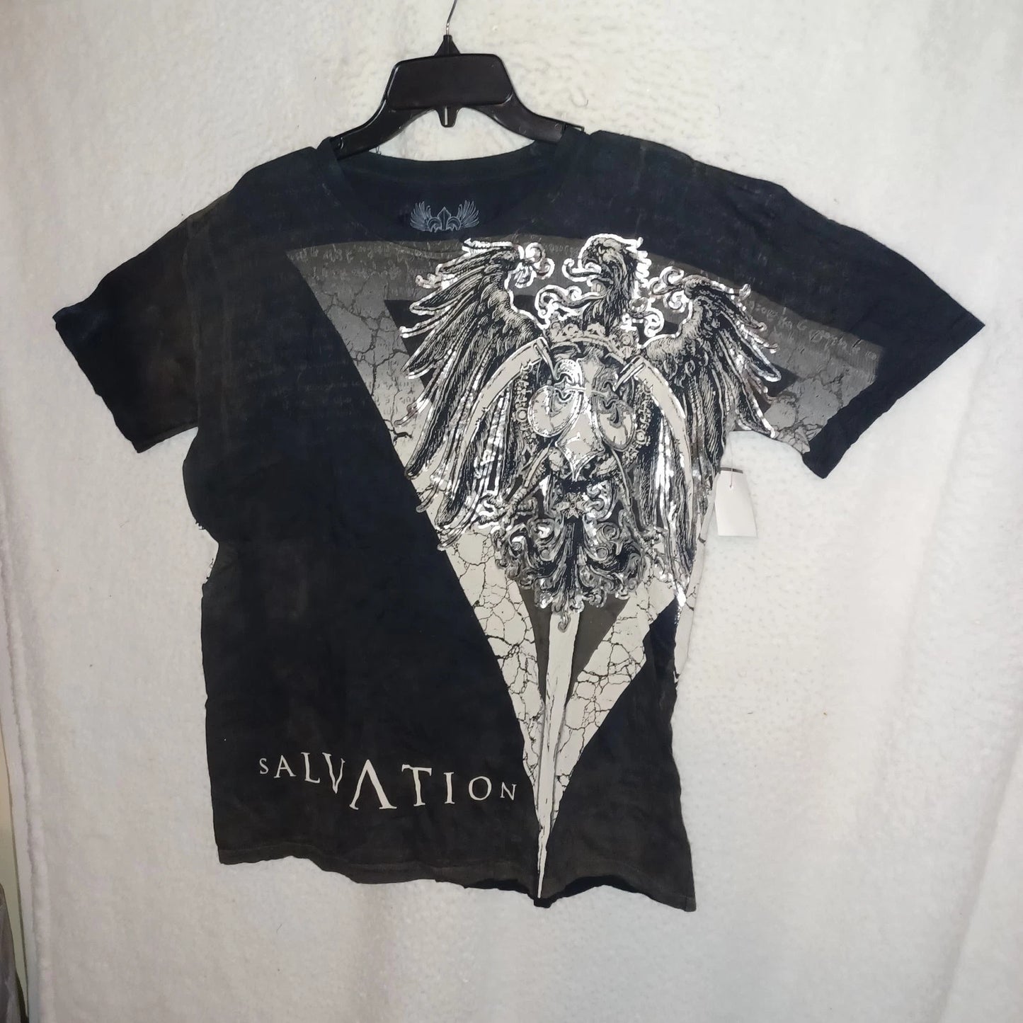 Xzavier Salvation Black Graphic Men's L  Shirt Black Sword Wing Gothic Biker BX8