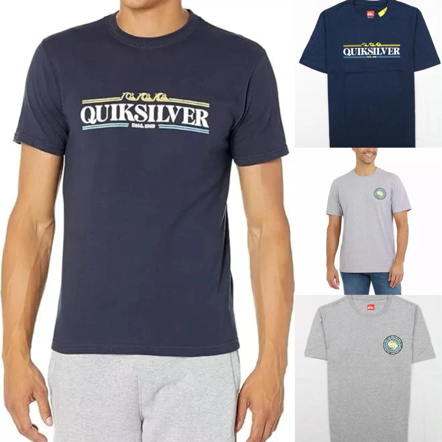 Quiksilver Men's Short Sleeve Graphic Tee T-Shirt Navy Gray S M L XL Crew Neck