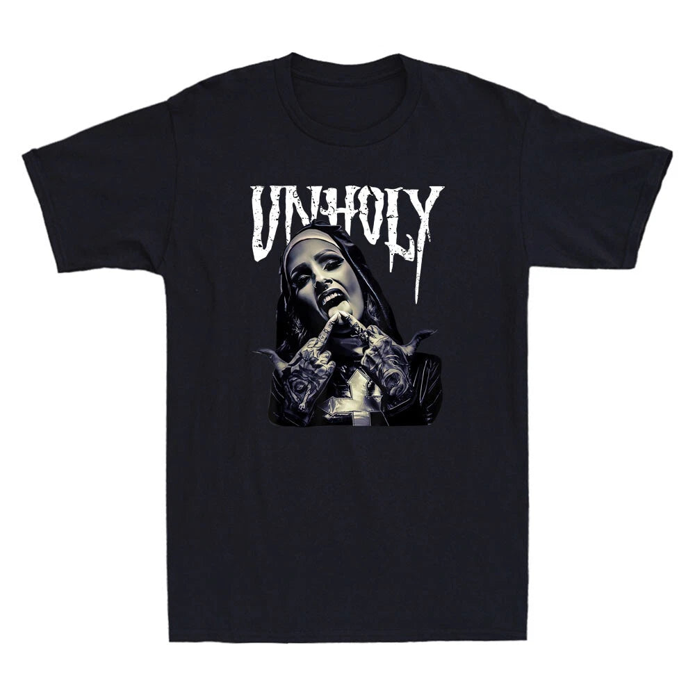 Satanic Nun Tattoos Unholy Gothic Evil Anti-Christ Vintage Men's Black T-Shirt