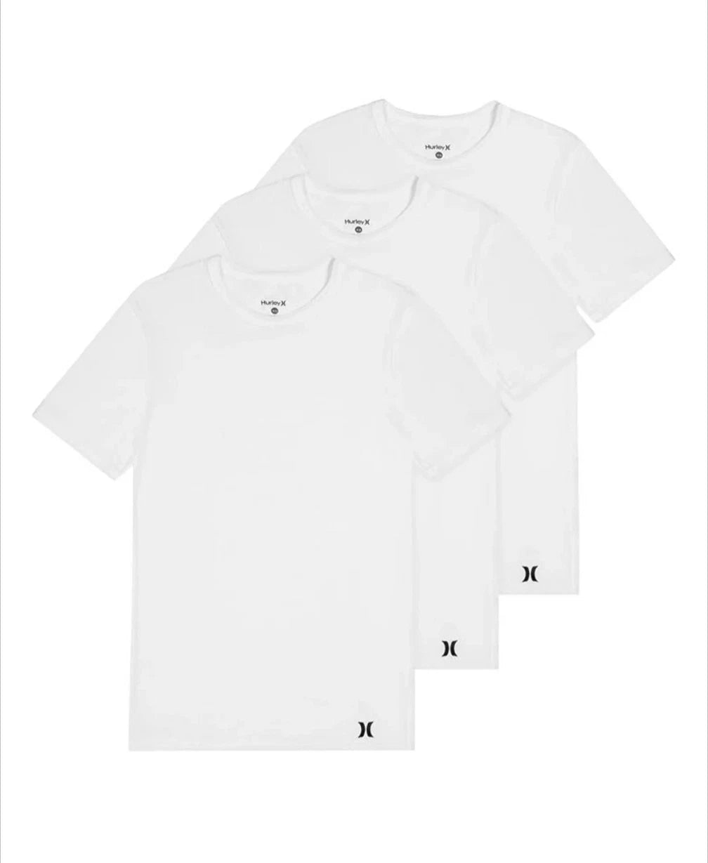 3 Pack Hurley Mens Classic Fit T-Shirt Ultra Soft Tag Free White Medium 38"-40"