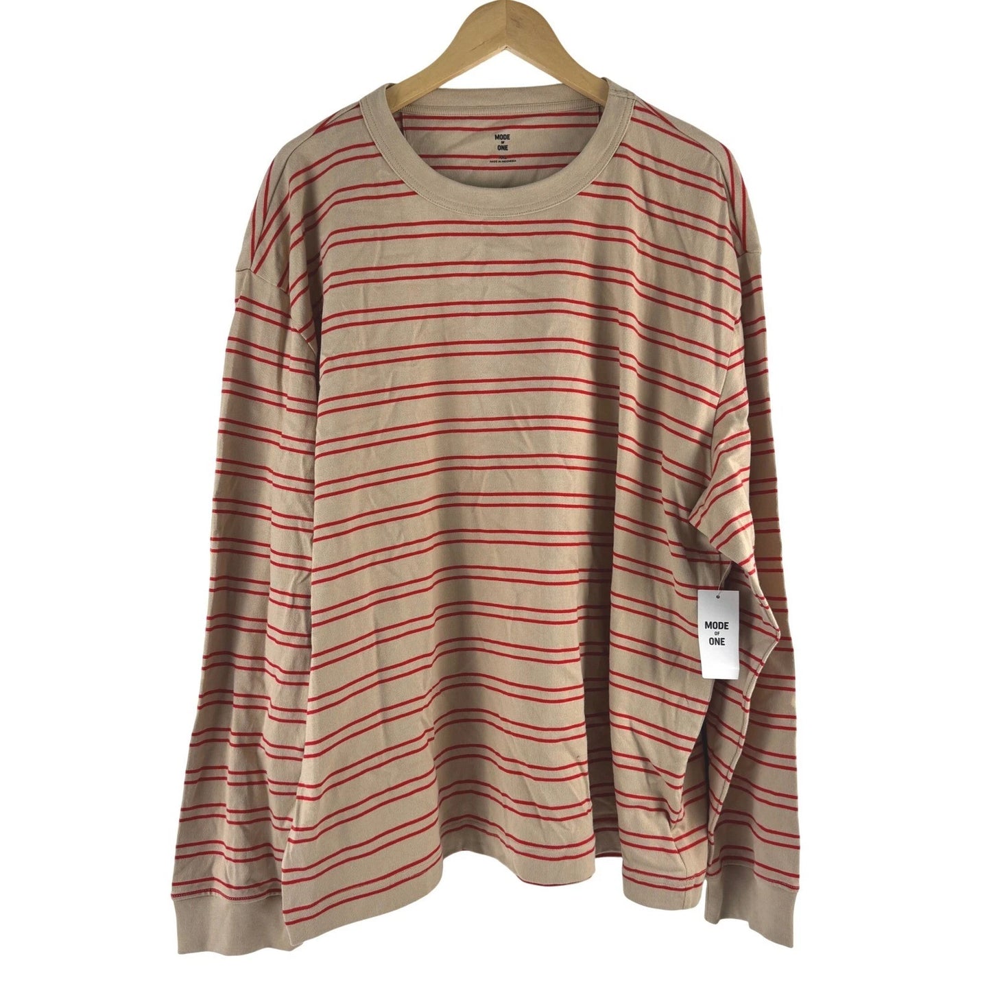 Mode of One Mens Relaxed Stripe Long Sleeve T-Shirt XXL Cinnamon Brulee