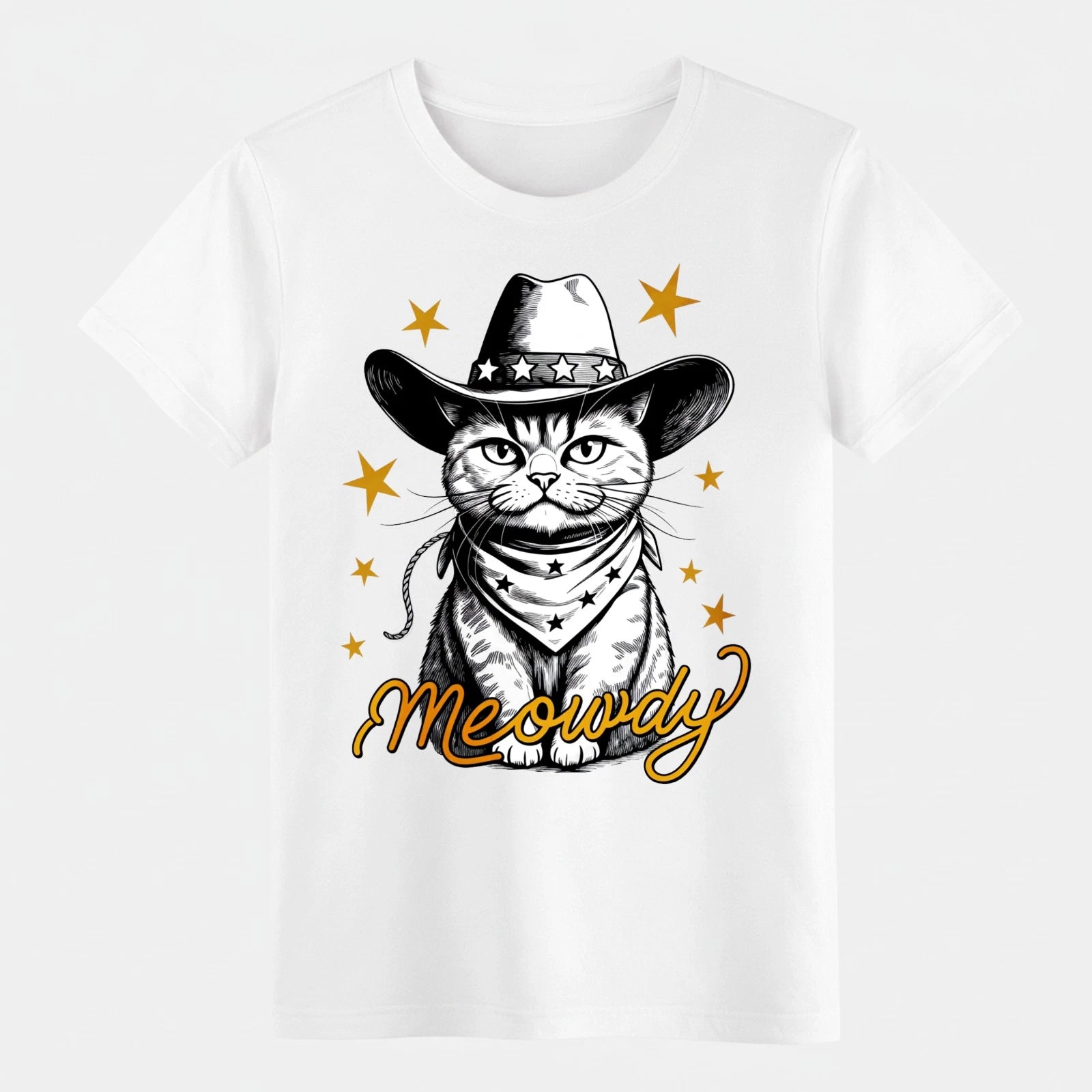 Western Cowboy Cat Meowdy Graphic T-Shirt - Funny Cat Lover Tee