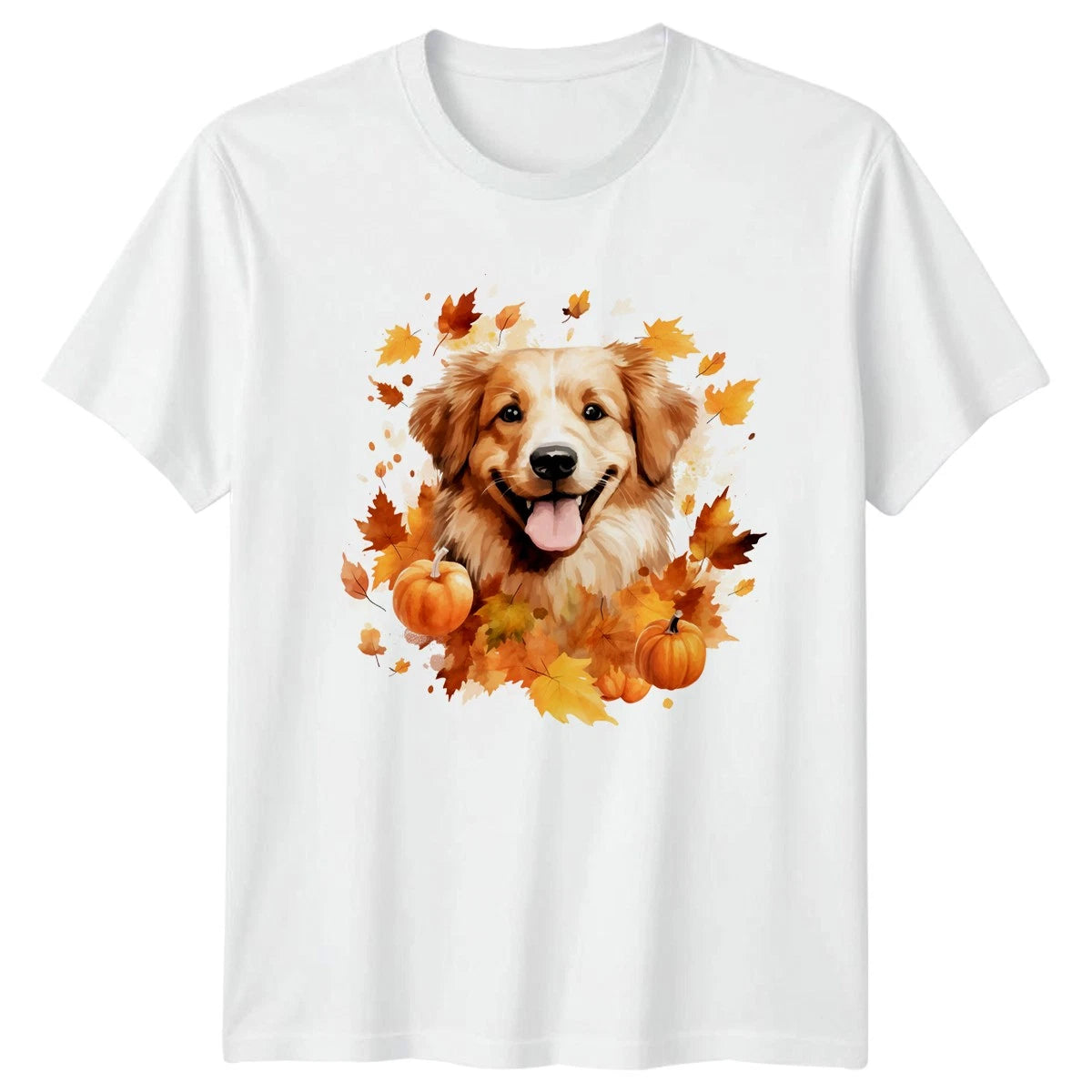 Cute Fall Dog Watercolor T-Shirt Golden Retriever Autumn Dogs Gift For Him
