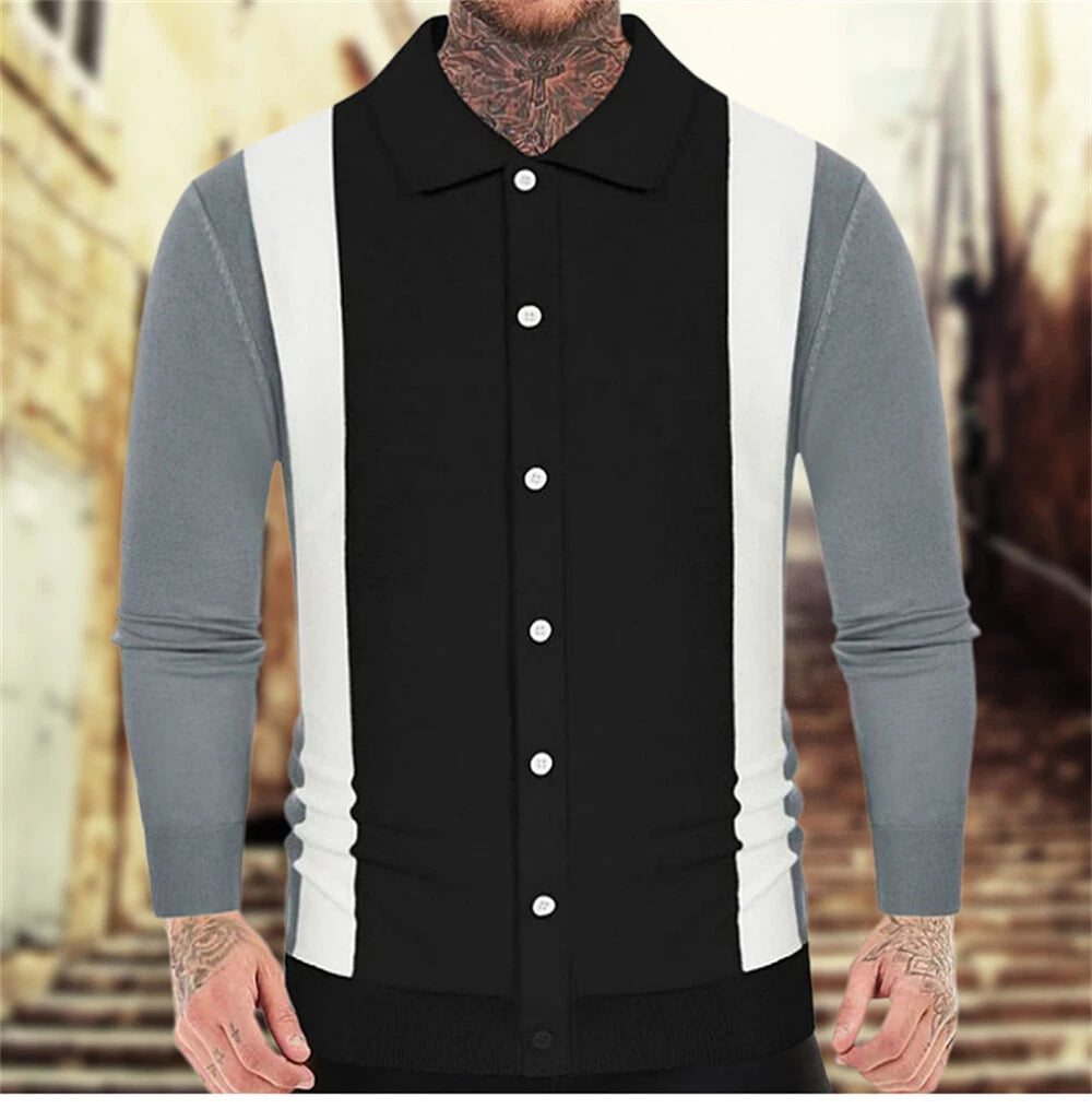 Men's Long Sleeve Slim Fit Polo Shirts Knitted Shirts Casual Golf Shirt