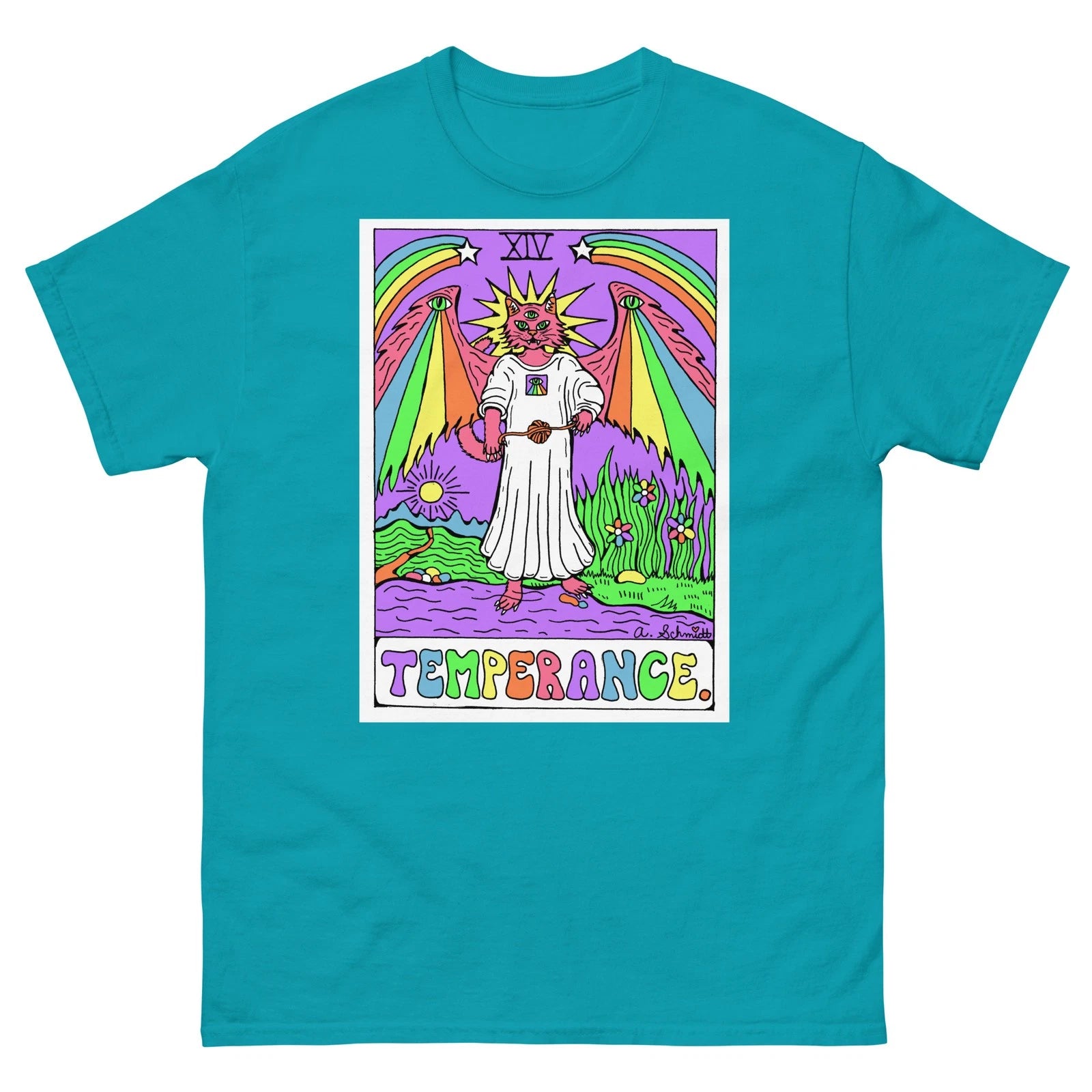 Temperance Tarot Card Rainbow Cat Psychedelic Unisex classic tee