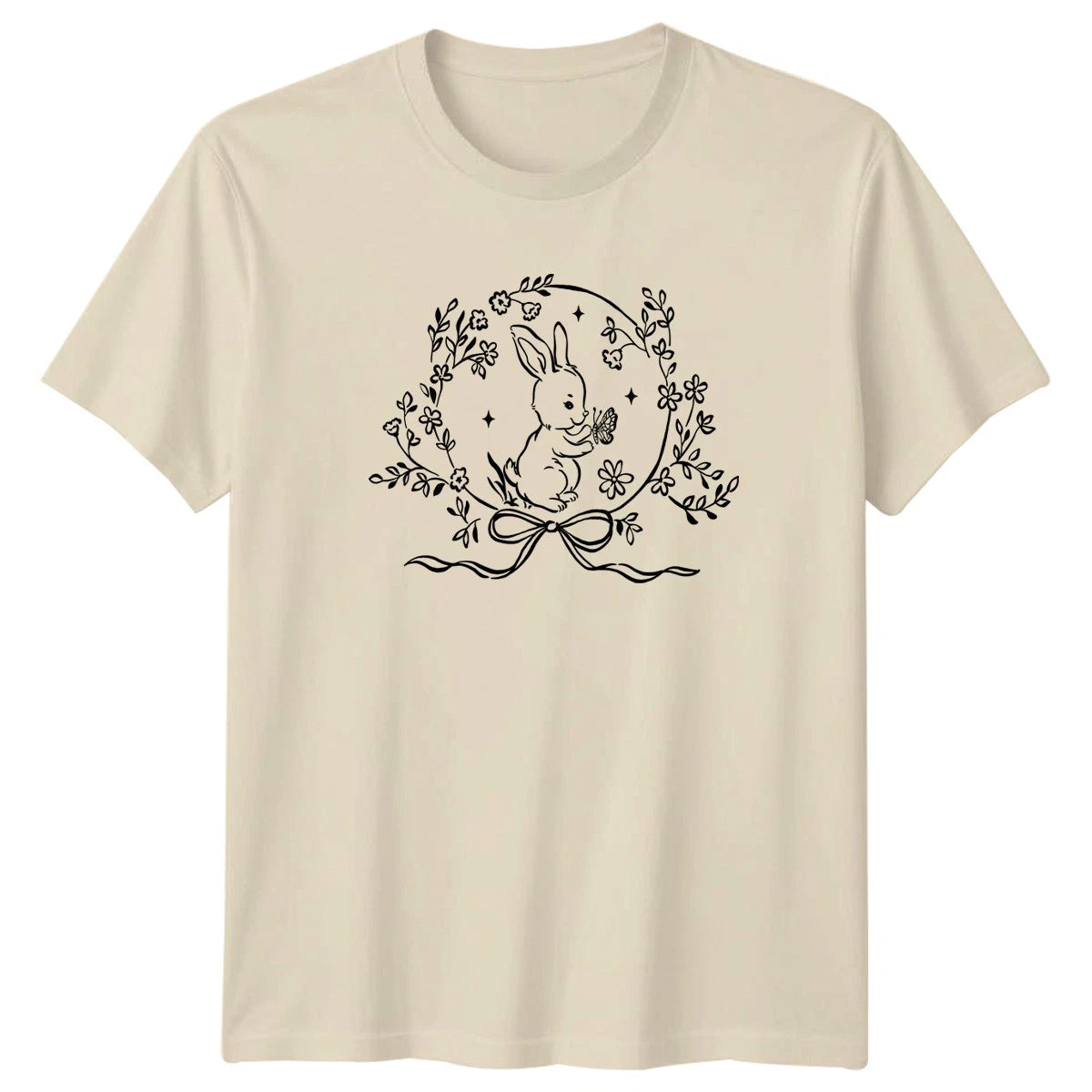 Cute Bunny Holding Butterfly Floral T-Shirt Spring Animal Easter Gift