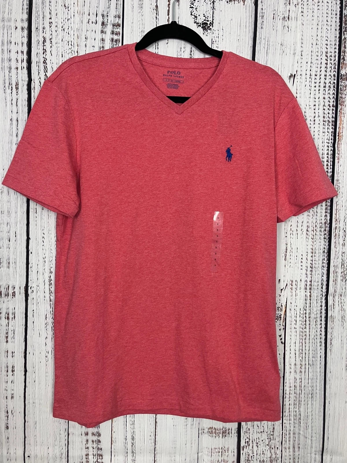 NWT Ralph Lauren Polo V-Neck Classic Soft 100% Cotton Pony T, Pink Heather, L