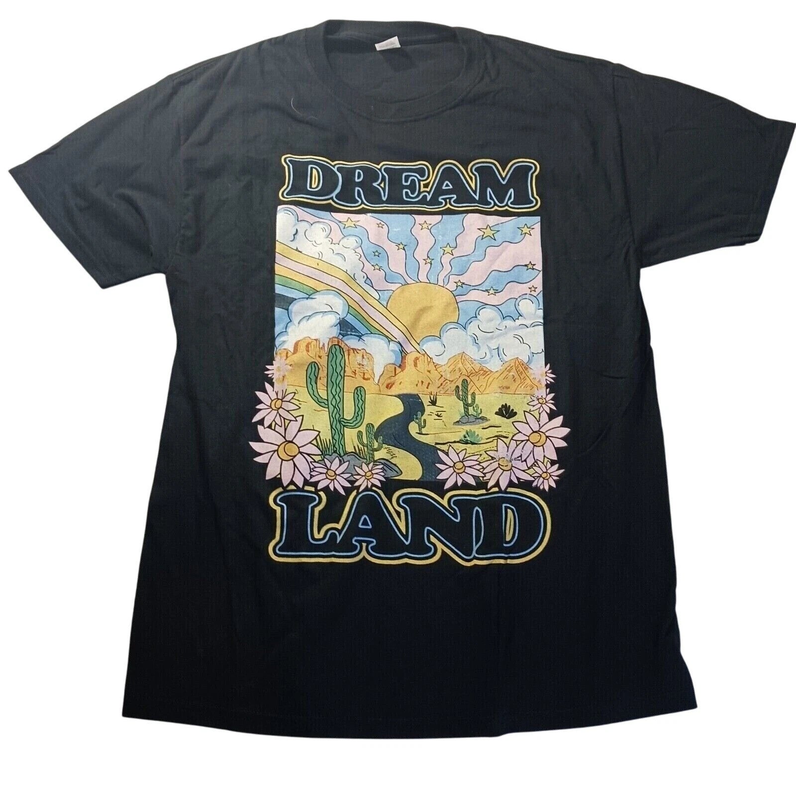 Dream Land Desert Graphic Tee Unisex XL NWT Retro Boho Rainbow Sun Cactus Shirt