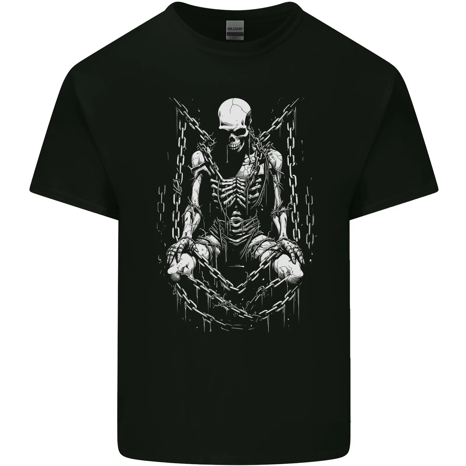A Skeleton in Bondage Skull Horror Gothic Goth Mens Cotton T-Shirt Tee Top